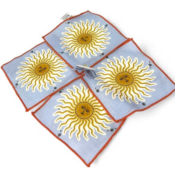 Anthropologie Turkuaz Kitchen square cotton napkin set four sun Summer Cocktail - Picture 3 of 4